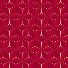 Red gold geometric 3d pattern. Abstract background.	