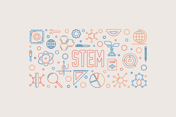 STEM creative horizontal banner - vector outline illustration