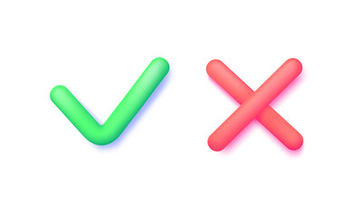 Obraz premium Check mark cross 3d for web design. Tick symbol. Website icon symbol illustration. Survey vector illustration set. Modern vector. Vector illustration