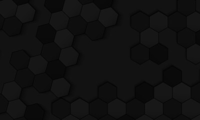 Abstract black background with hexagon shape and deep shadow and texture, luxury background concept. Suitable for various background design, template, banner, poster, presentation, etc.