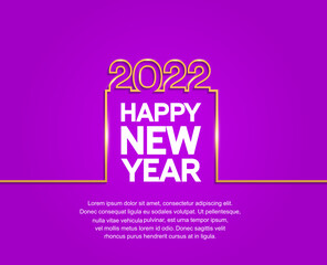 happy new year 2022 golden outline number isolated black background