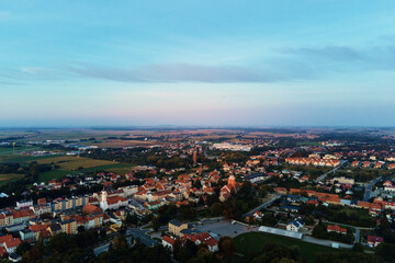 Aerial view of old european city. Small town cityscape