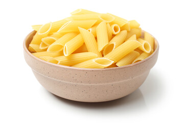 Italian pasta (Gomiti Rigati) on white background