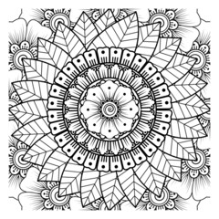 Mehndi flower for henna, mehndi, tattoo, decoration. Decorative ornament in ethnic oriental style, doodle ornament, outline hand draw. Coloring book page.