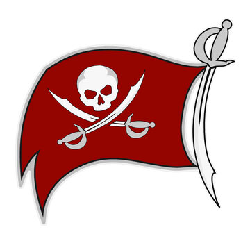 Red pirate or buccaneer flag mascot for sports team logo