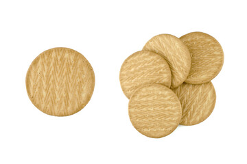 Pile of biscuit cookies isolated on white background.