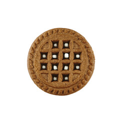 Chocolate cookie with cream isolated on white background.