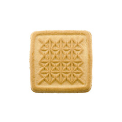 One square biscuit cookie isolated on white background, top view.