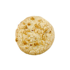 Round crispy peanut cookie isolated on white background, top view.