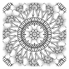 Mehndi flower for henna, mehndi, tattoo, decoration. Decorative ornament in ethnic oriental style, doodle ornament, outline hand draw. Coloring book page.