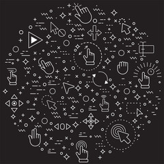 Simple Set of hand cursors and Gestures Related Vector Line Illustration. Contains such Icons as pointer, click, motion, sign, icon, signal, Pose, selection and Other Elements.