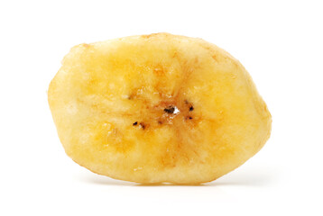 Banana chips on white background