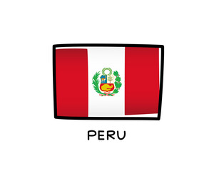 Peruvian flag. Hand drawn red and white brush strokes. Black outline. Vector illustration