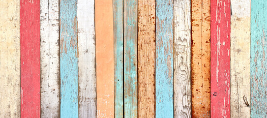  Horizontal retro background with old wooden planks of different colors