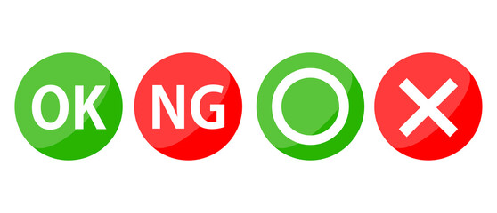 OK mark and NG mark and Circle mark and Cross mark Icon Set. Green and red vector.