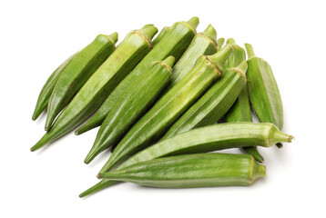 Fresh young okra isolated on white background