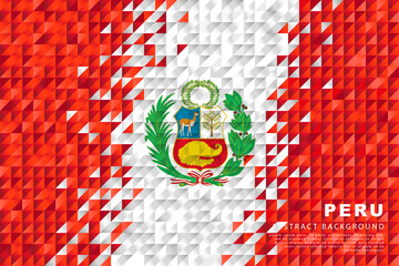 Peru flag. Abstract background of small triangles in the form of colorful red and white stripes of the Peruvian flag. - obrazy, fototapety, plakaty