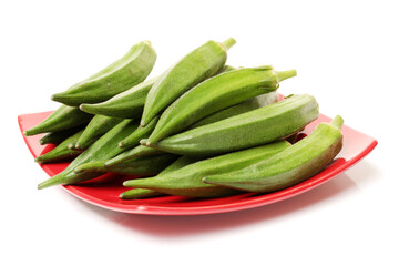 Fresh young okra isolated on white background
