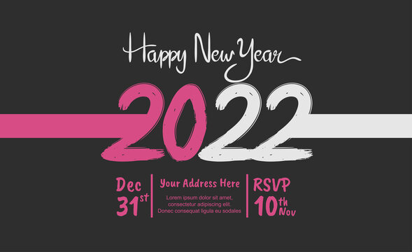 happy new year 2022 pink and white number with ribbon isolated on black background