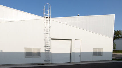 industrial building white facade exterior of modern warehouse