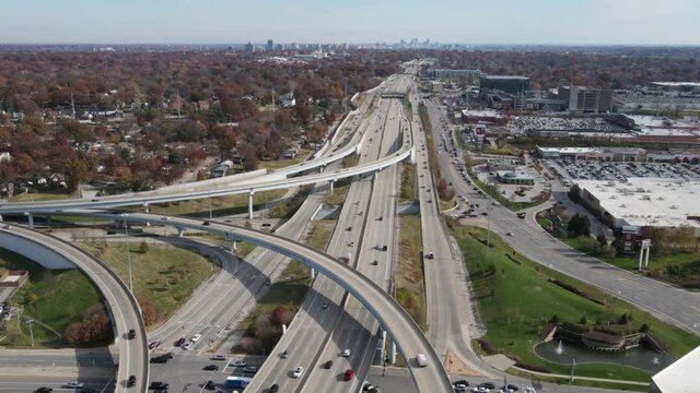 Aerial hyper lapse at the crossroad intersection between I-64 and I-170 in St. Louis, MO