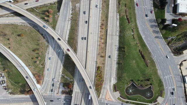 Quick pan down at the crossroad intersection between I-64 and I-170 in St. Louis, MO