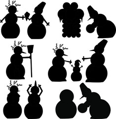 Set of six different plots of snowmen silhouettes.