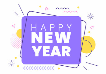 Happy New Year 2022 Template Flat Design Illustration with Ribbons and Confetti on a Colorful Background for Poster, Brochure or Banner