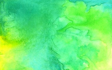 Abstract watercolor background with space. Green, blue color. Textured paper