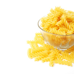Italian pasta (Gomiti Rigati) on white background