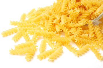 Italian pasta (Gomiti Rigati) on white background