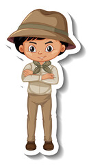 Boy in safari outfit cartoon character sticker