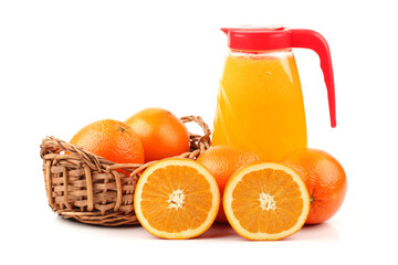 Obraz na płótnie Canvas orange juice in glass and orange on white background