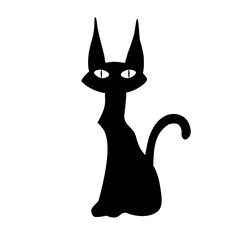 Flat silhouette, a black cat. Vector illustration, graphic design.