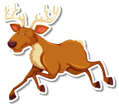 Deer walking cartoon character sticker