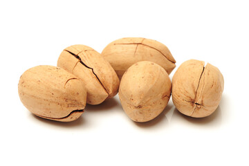 Pecan nuts on white background