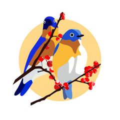 animalistic template. vector illustration on a floral motive. the beginning of spring. image of birds on a branch. Perfect for a poster, cover or postcard.