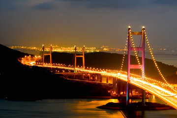 Tsing Ma Bridge in hong kong on night day