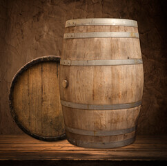 Obraz premium Wooden oak barrel isolated on white background