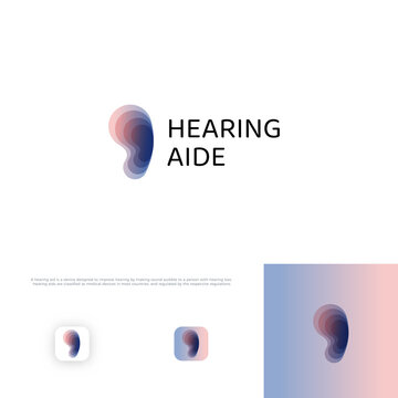 Hearing Aid logo concept, ear assistance, abstract vector logotype.