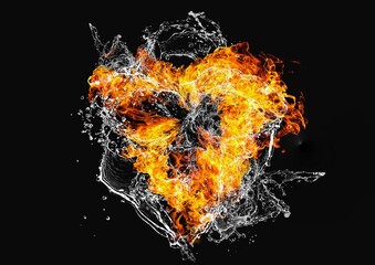 火と水が渦巻く抽象的な背景