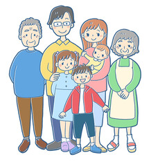 家族三世代のゆるいイラスト