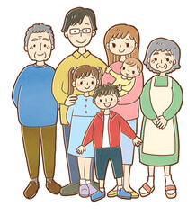 家族三世代のゆるいイラスト