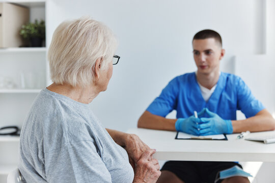 elderly woman hospital examination health treatment