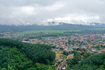 Fototapeta na wymiar Aerial view of a small city at the north of Laos.