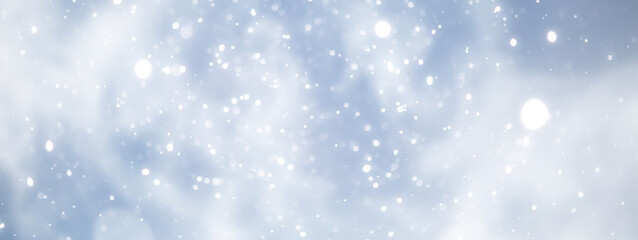 blue snowfall bokeh background, abstract snowflake background on blurred abstract blue
