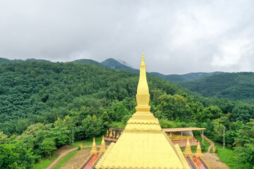 view of golden stupa at mount high in Luang nam tha province, north of Lao pdr.