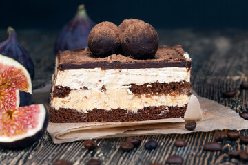 chocolate cake with buttercream , close up