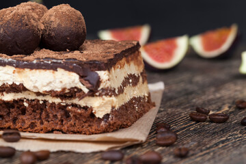 chocolate cake with buttercream , close up
