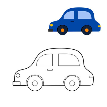 coloring book, color on the model of a children's cartoon car. vector isolated on a white background.
